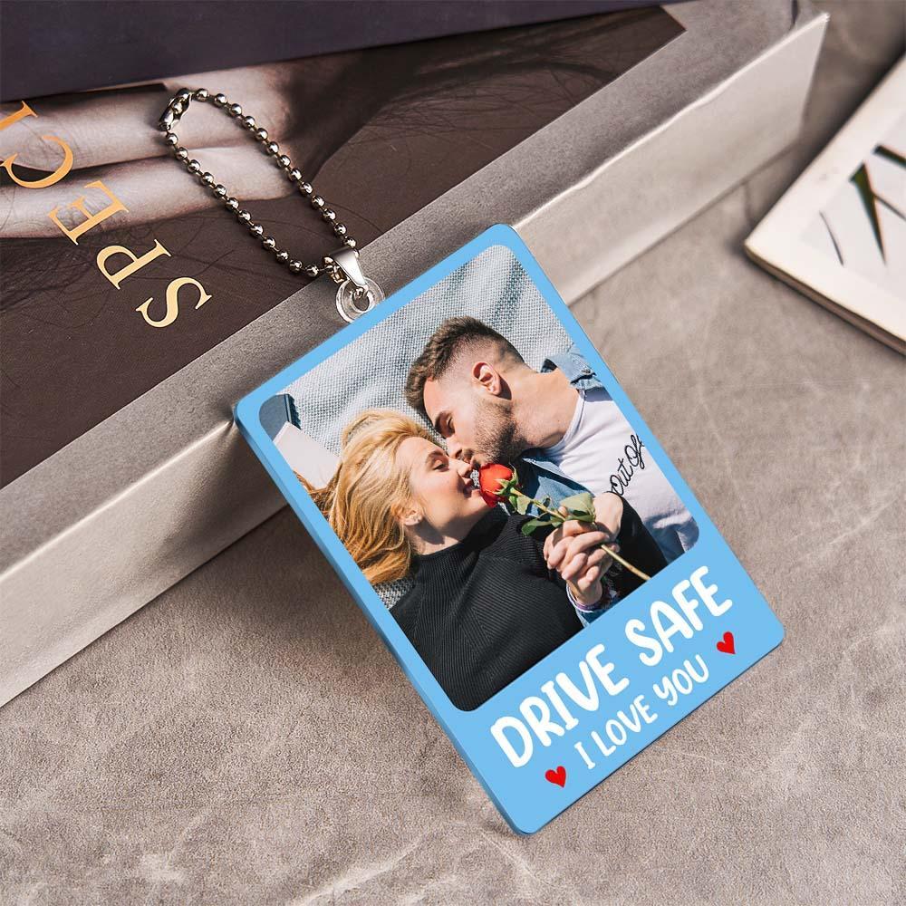 Custom Photo Rear View Drive Safe, I Love You - Personalized Photo Rear View Mirror Accessory - MyPhotoSocksAu