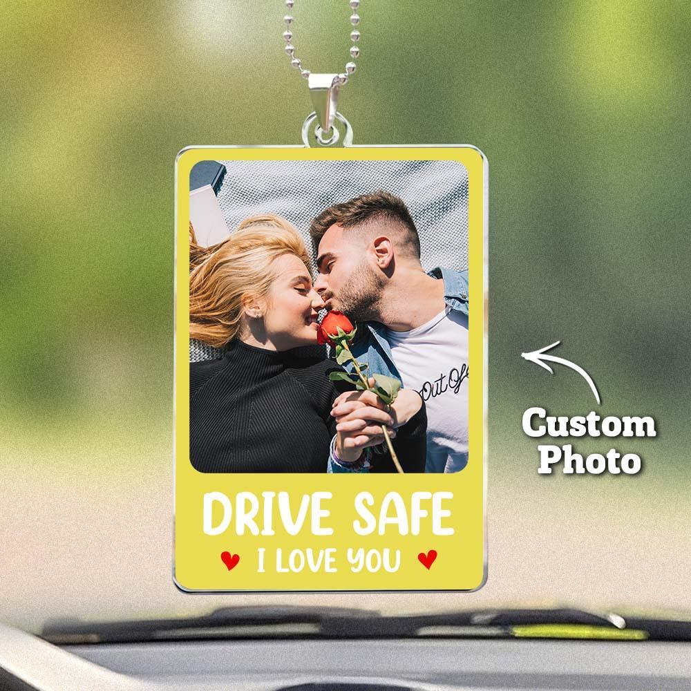 Custom Photo Rear View Drive Safe, I Love You - Personalized Photo Rear View Mirror Accessory - MyPhotoSocksAu