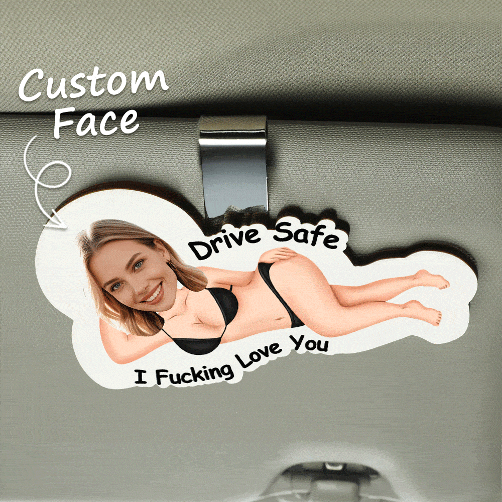 Personalized Photo Wooden Car Visor Clip Drive Safe I F*Cking Love You - Funny Valentines Day Gifts For Husband, Wife - MyPhotoSocksAu