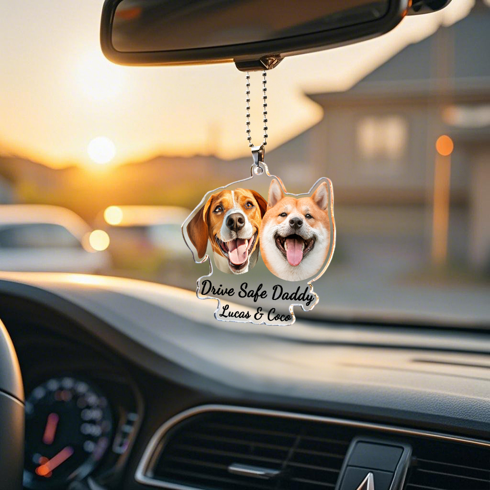 Fathers Day Gifts For Dog Dad, Custom Hanging Pet Photo Car Ornament, Dog Lovers Gifts, Car Accessories, Personalized Drive Safe Daddy Gifts - MyPhotoSocksAu