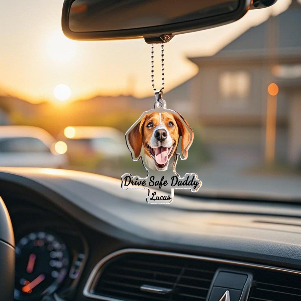 Fathers Day Gifts For Dog Dad, Custom Hanging Pet Photo Car Ornament, Dog Lovers Gifts, Car Accessories, Personalized Drive Safe Daddy Gifts - MyPhotoSocksAu