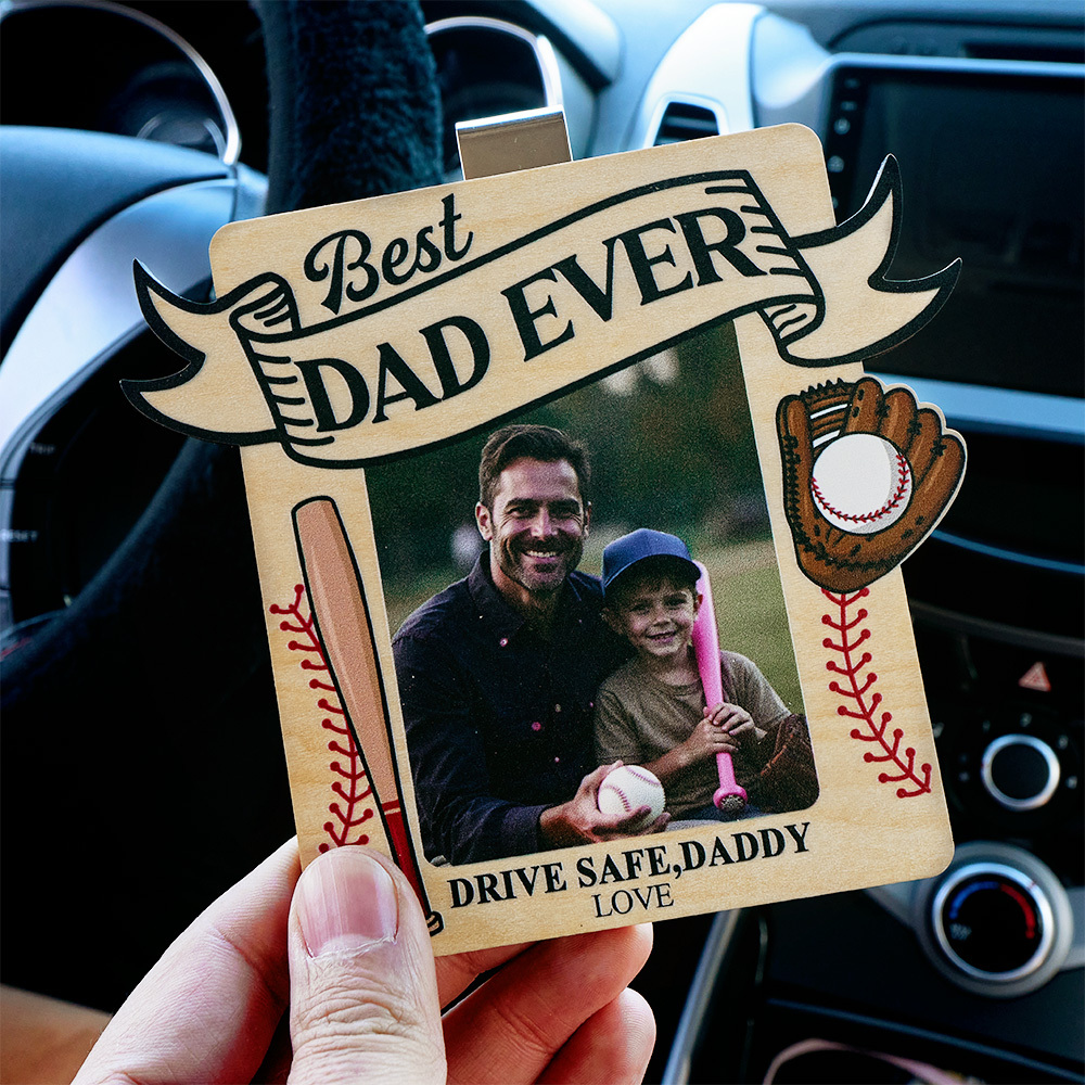 Personalized Photo Wooden Car Visor Clip Drive Safe Daddy Love From Biggest Fans - MyPhotoSocksAu