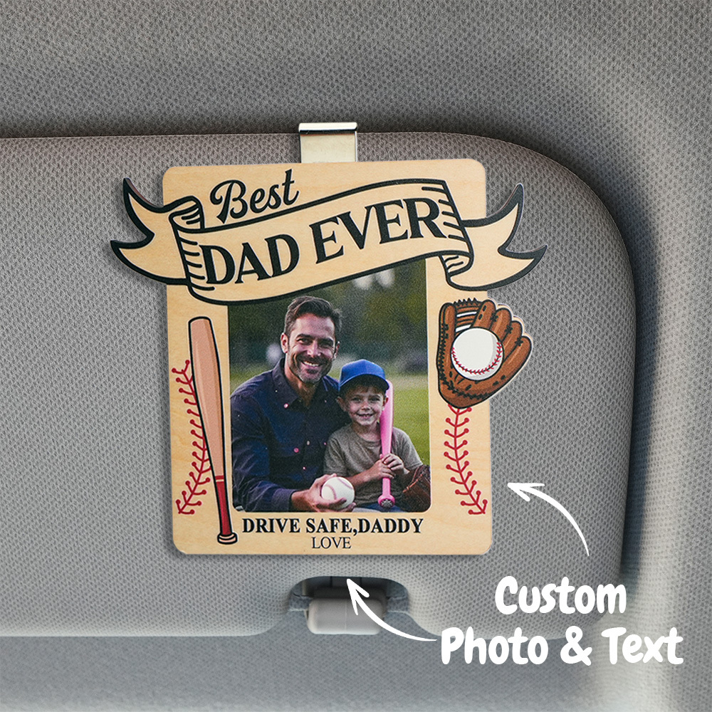 Personalized Photo Wooden Car Visor Clip Drive Safe Daddy Love From Biggest Fans - MyPhotoSocksAu