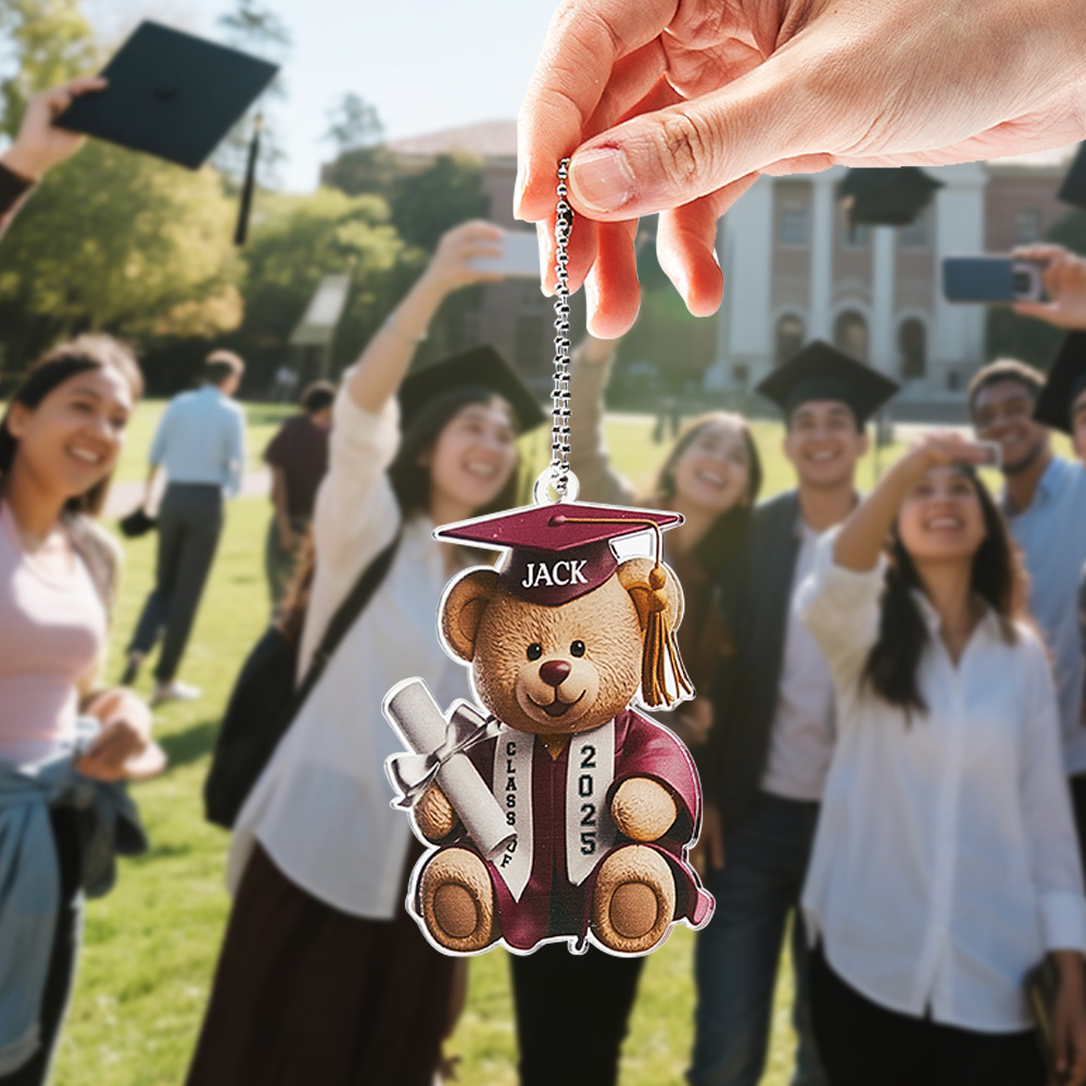 Custom Text Bear Graduation Gift For Family Members Personalized Car Ornament Acrylic Siblings Brothers Sisters - MyPhotoSocksAu