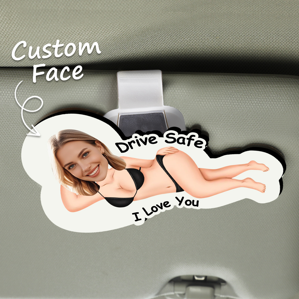 Personalized Photo Wooden Car Visor Clip Drive Safe I F*Cking Love You - Funny Valentines Day Gifts For Husband, Wife