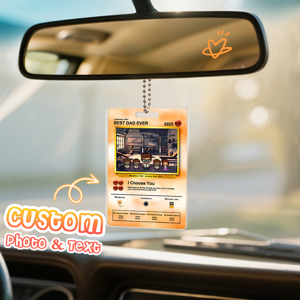 Custom Poke Car Ornament Best Dad Ever Photo Hanging Decoration for Car Rearview Mirror Gift For Dad - MyPhotoSocksAu