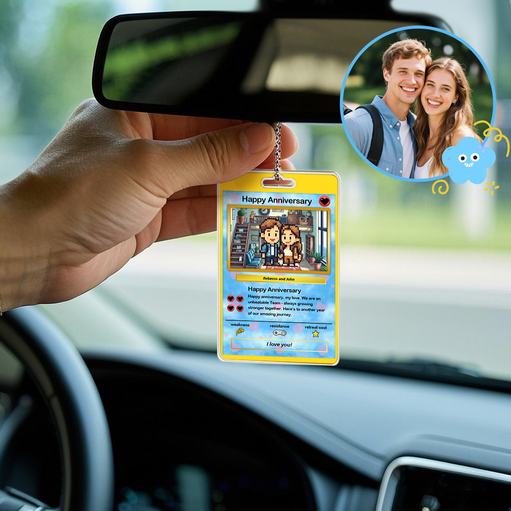 Custom Poke Car Ornament Best Dad Ever Photo Hanging Decoration for Car Rearview Mirror Gift For Dad - MyPhotoSocksAu