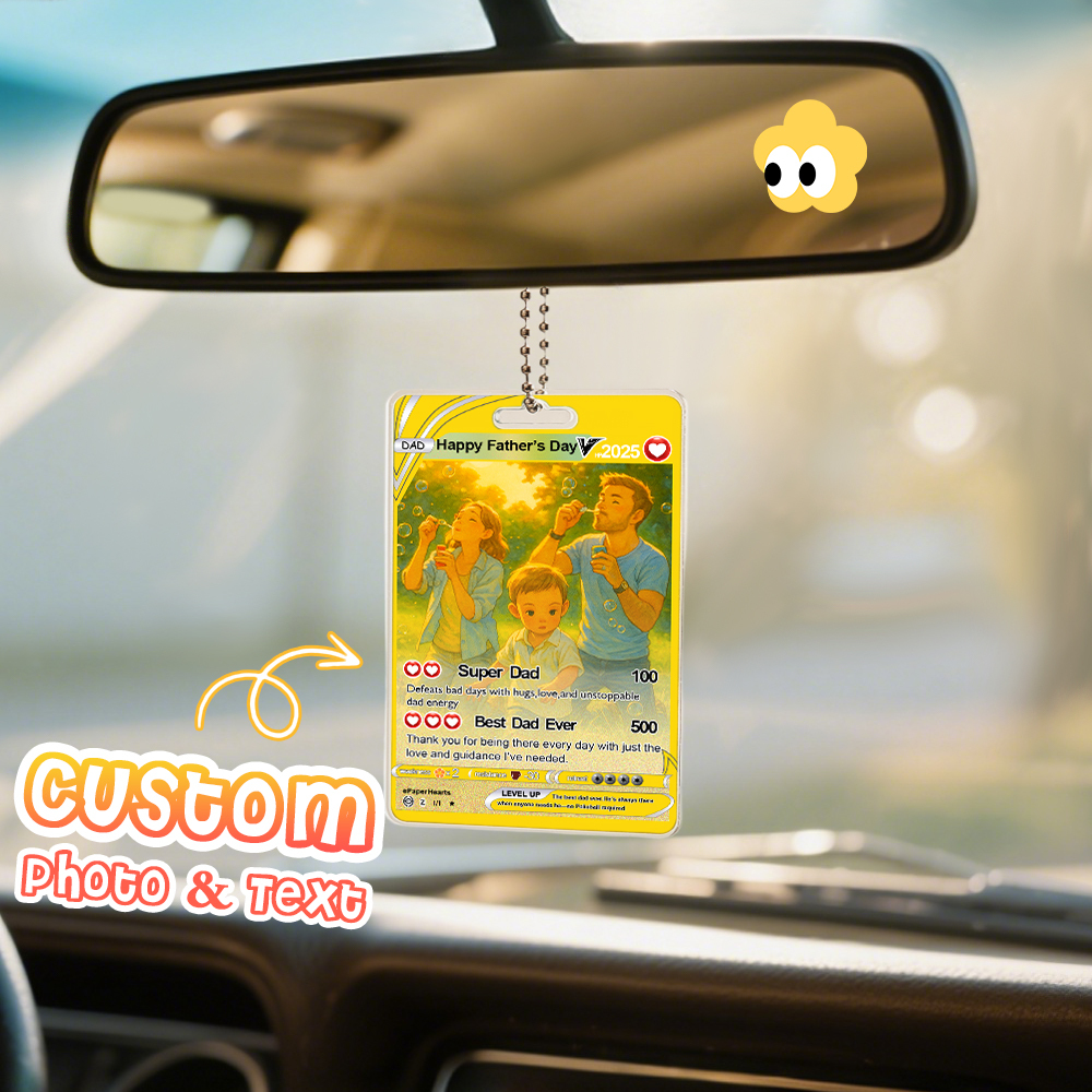 Custom Poke Car Ornament Best Dad Ever Photo Hanging Decoration for Car Rearview Mirror Gift For Dad - MyPhotoSocksAu