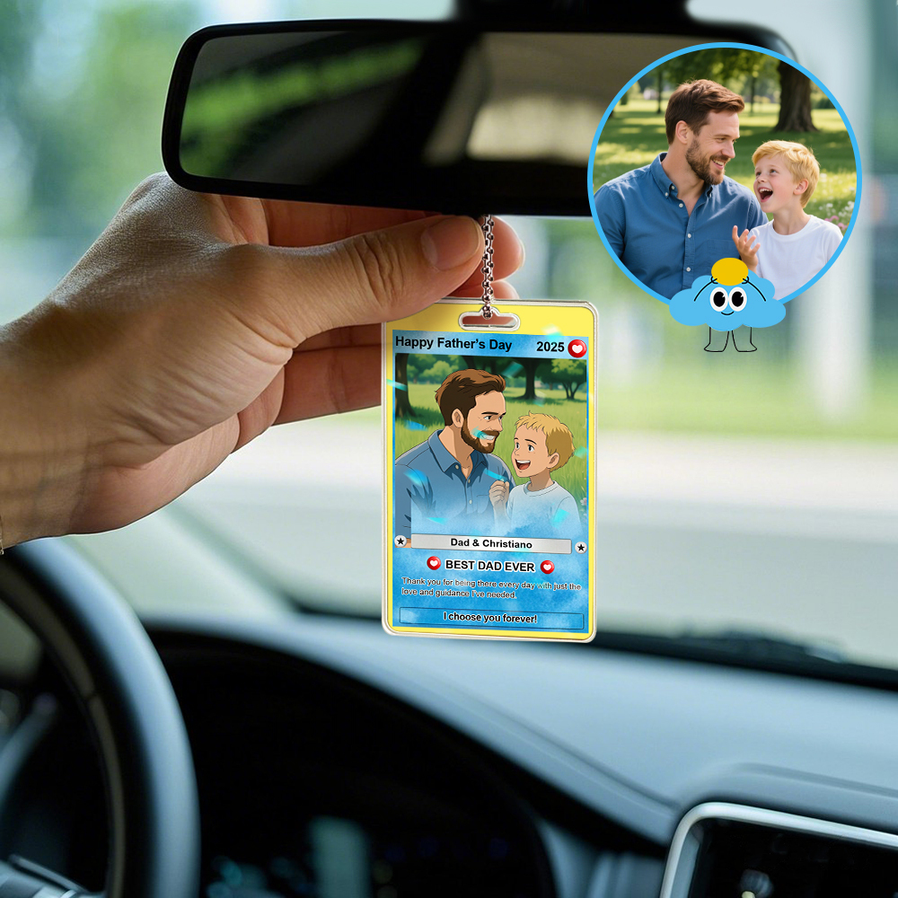 Custom Poke Car Ornament Best Dad Ever Photo Hanging Decoration for Car Rearview Mirror Gift For Dad - MyPhotoSocksAu