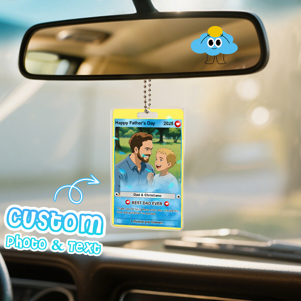 Custom Poke Car Ornament Best Dad Ever Photo Hanging Decoration for Car Rearview Mirror Gift For Dad - MyPhotoSocksAu