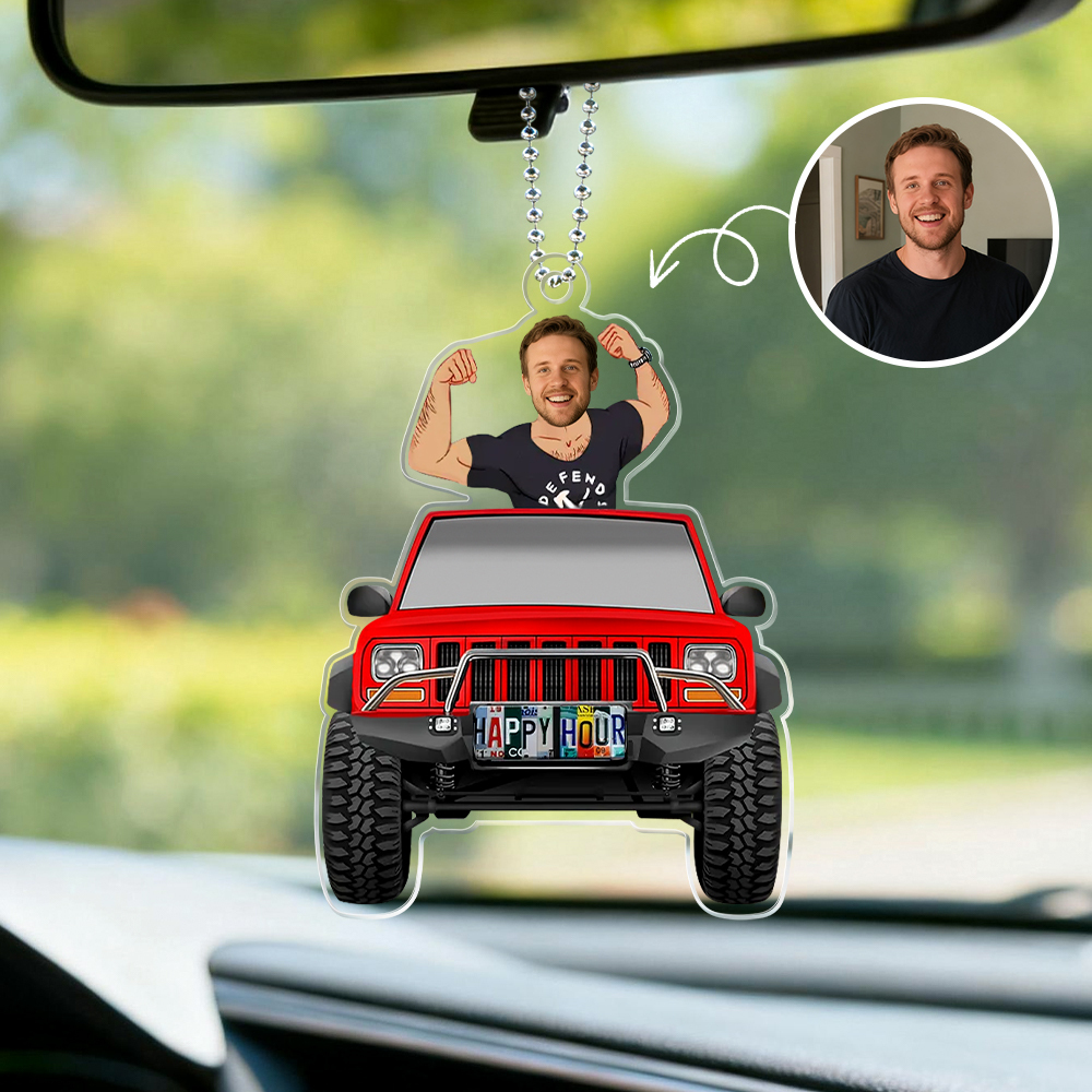 Father's Day Gifts Personalized Custom Acrylic Car Ornament Muscle Daddy Happy Hour Ornament