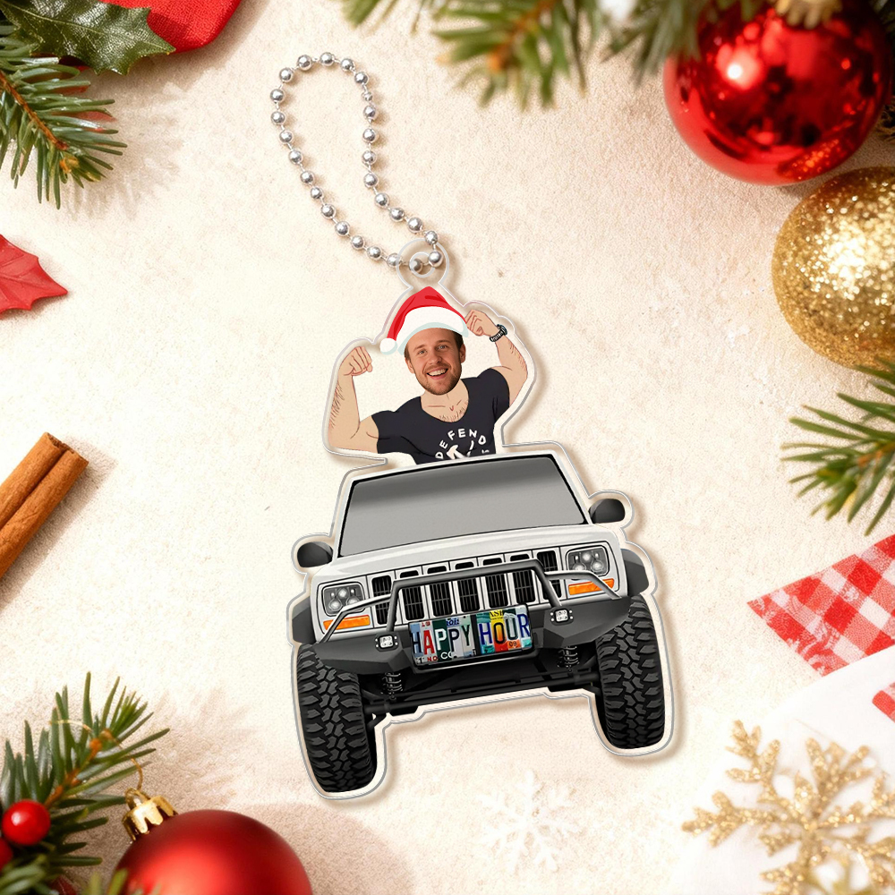 Father's Day Gifts Personalized Custom Acrylic Car Ornament Muscle Daddy Happy Hour Ornament