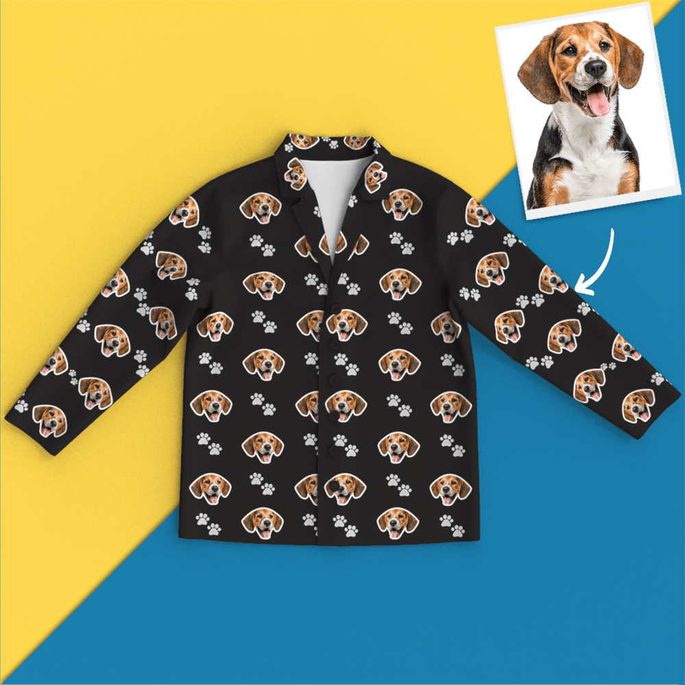 Custom Face Pajamas Long Sleeve Leisure Wear - Pet Footprint Pyjamas