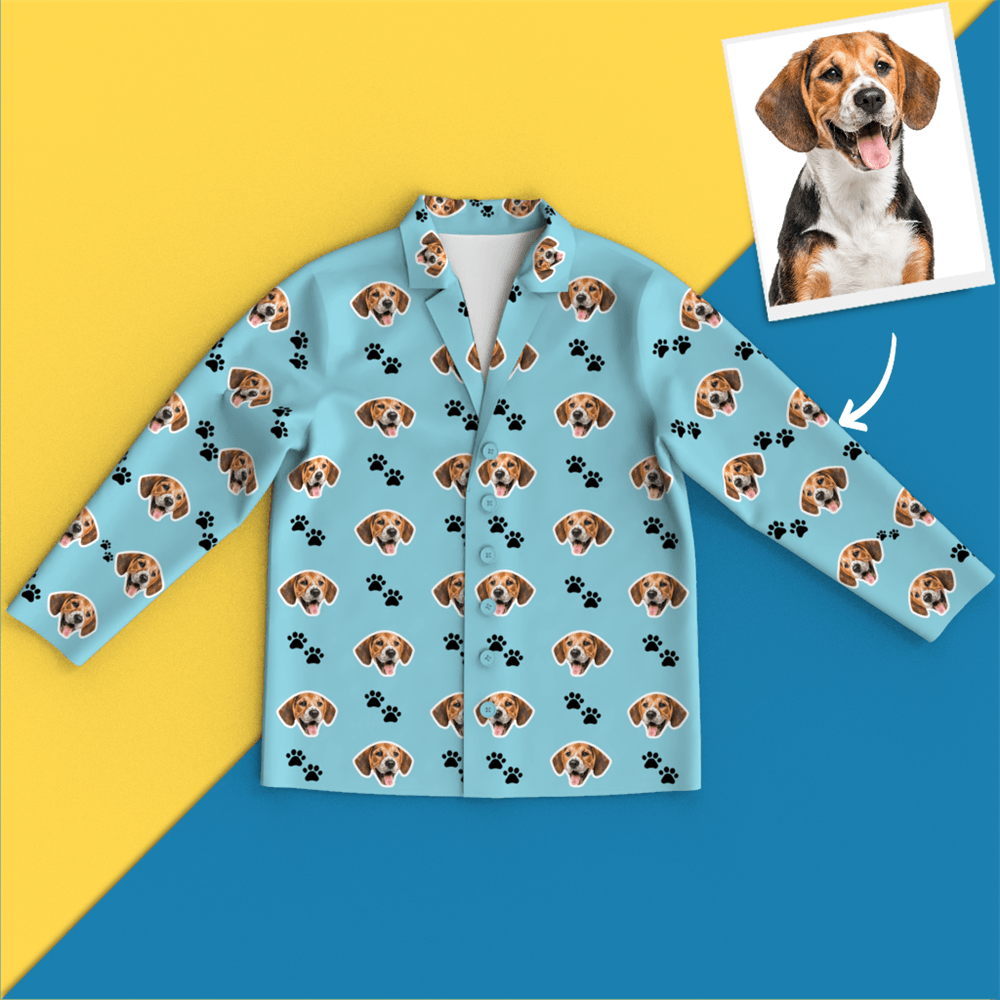 Custom Face Pajamas Long Sleeve Leisure Wear - Pet Footprint Pyjamas