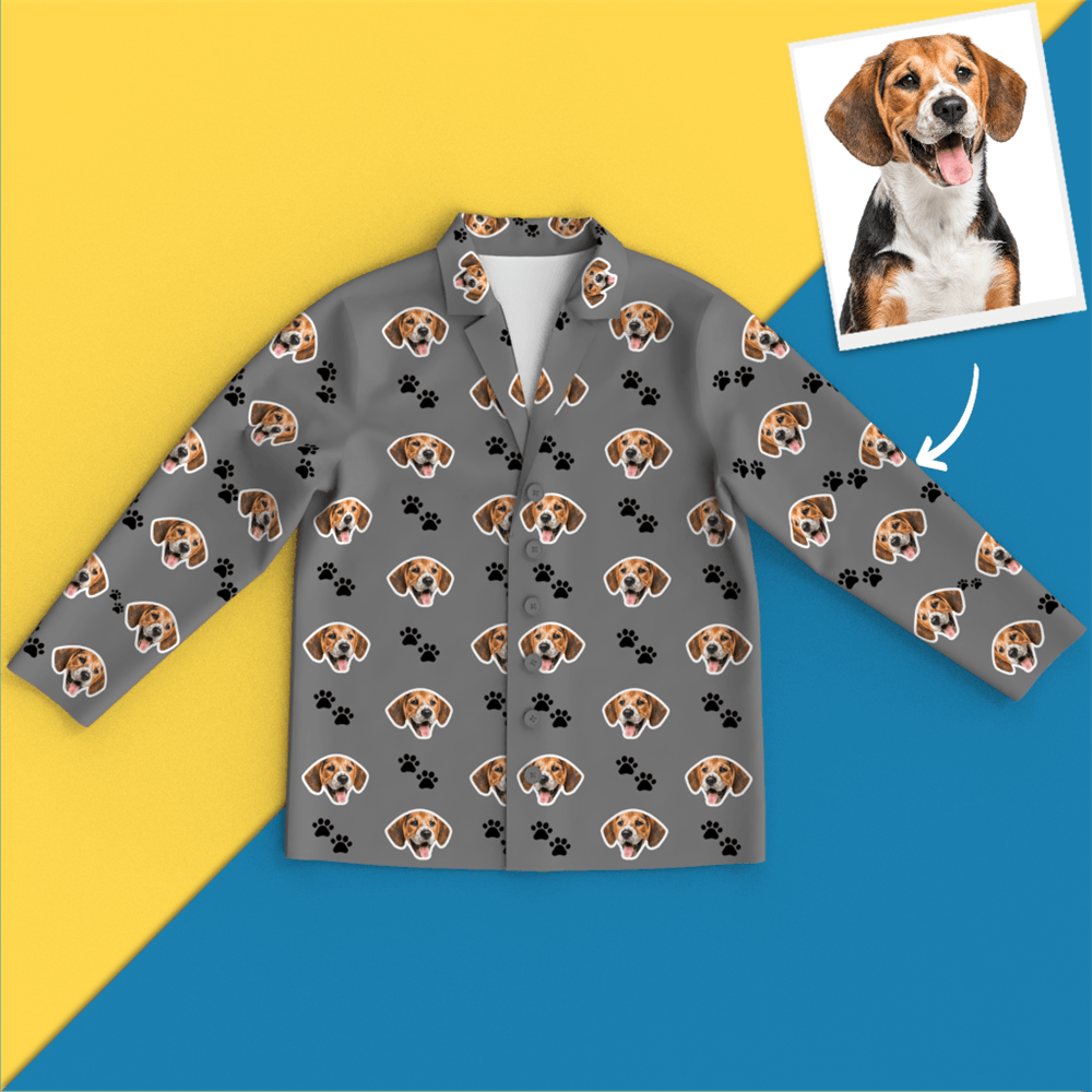 Custom Face Pajamas Long Sleeve Leisure Wear - Pet Footprint Pyjamas