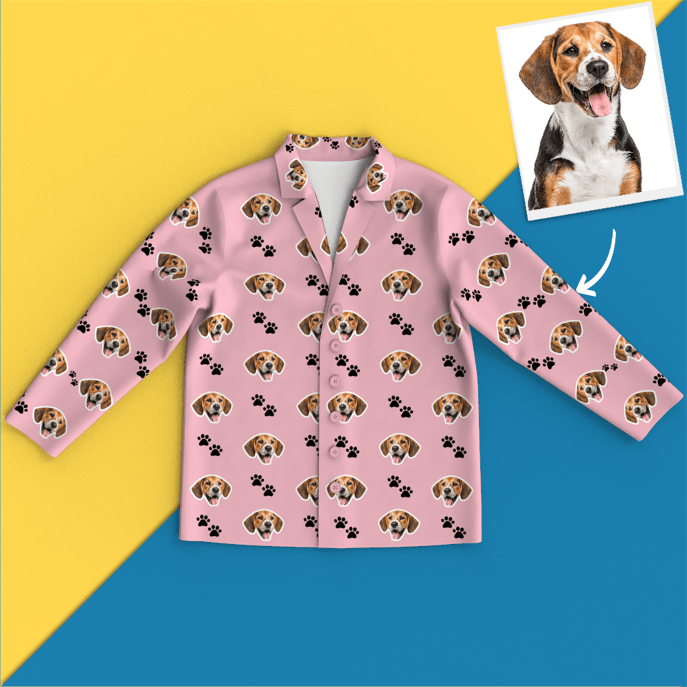 Custom Face Pajamas Long Sleeve Leisure Wear - Pet Footprint Pyjamas