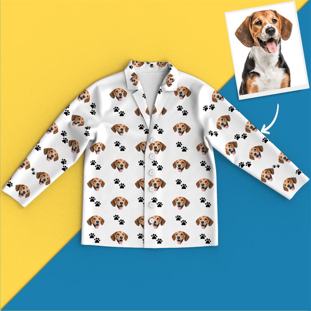Custom Face Pajamas Long Sleeve Leisure Wear - Pet Footprint Pyjamas