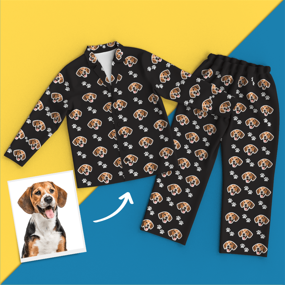 Custom Face Pajamas Long Sleeve Leisure Wear - Pet Footprint Pyjamas