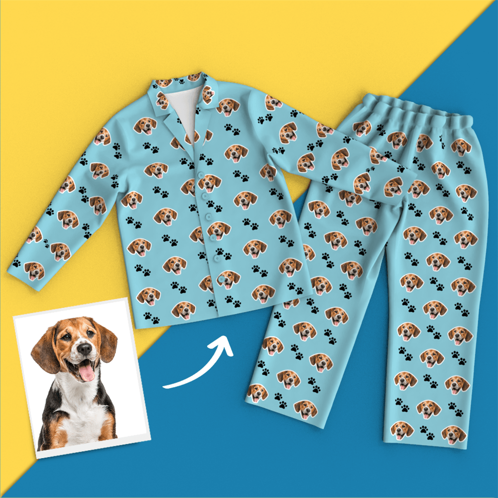 Custom Face Pajamas Long Sleeve Leisure Wear - Pet Footprint Pyjamas