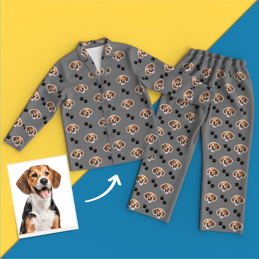 Custom Face Pajamas Long Sleeve Leisure Wear - Pet Footprint Pyjamas