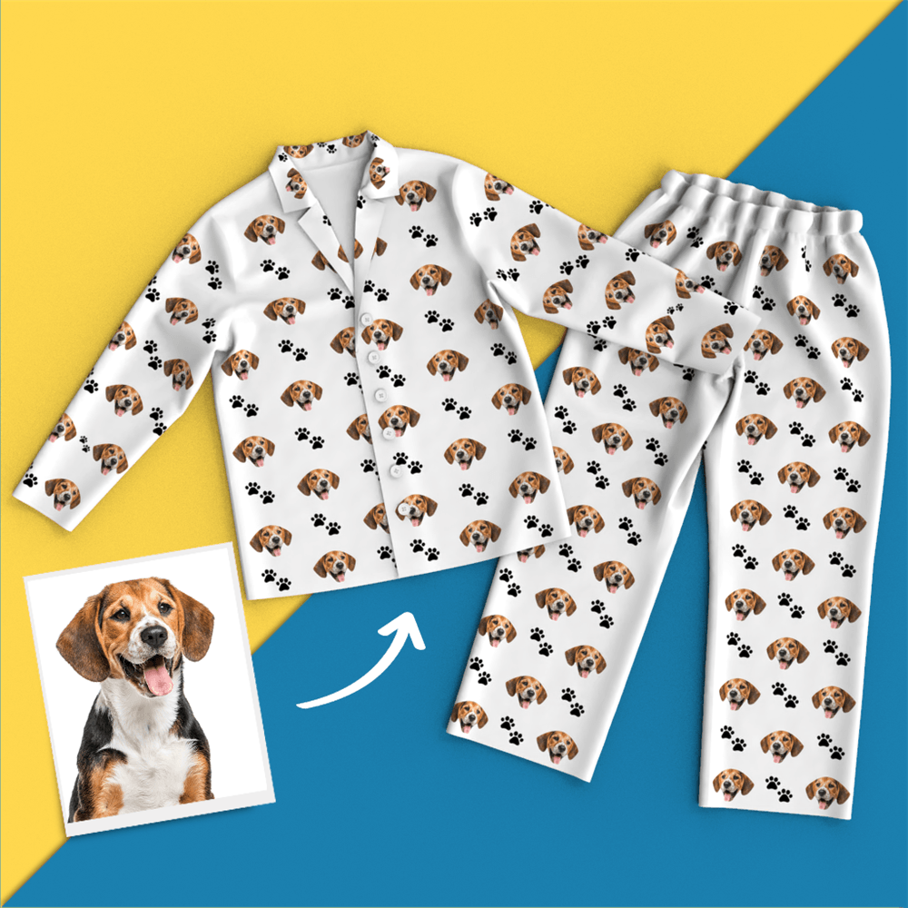 Custom Face Pajamas Long Sleeve Leisure Wear - Pet Footprint Pyjamas