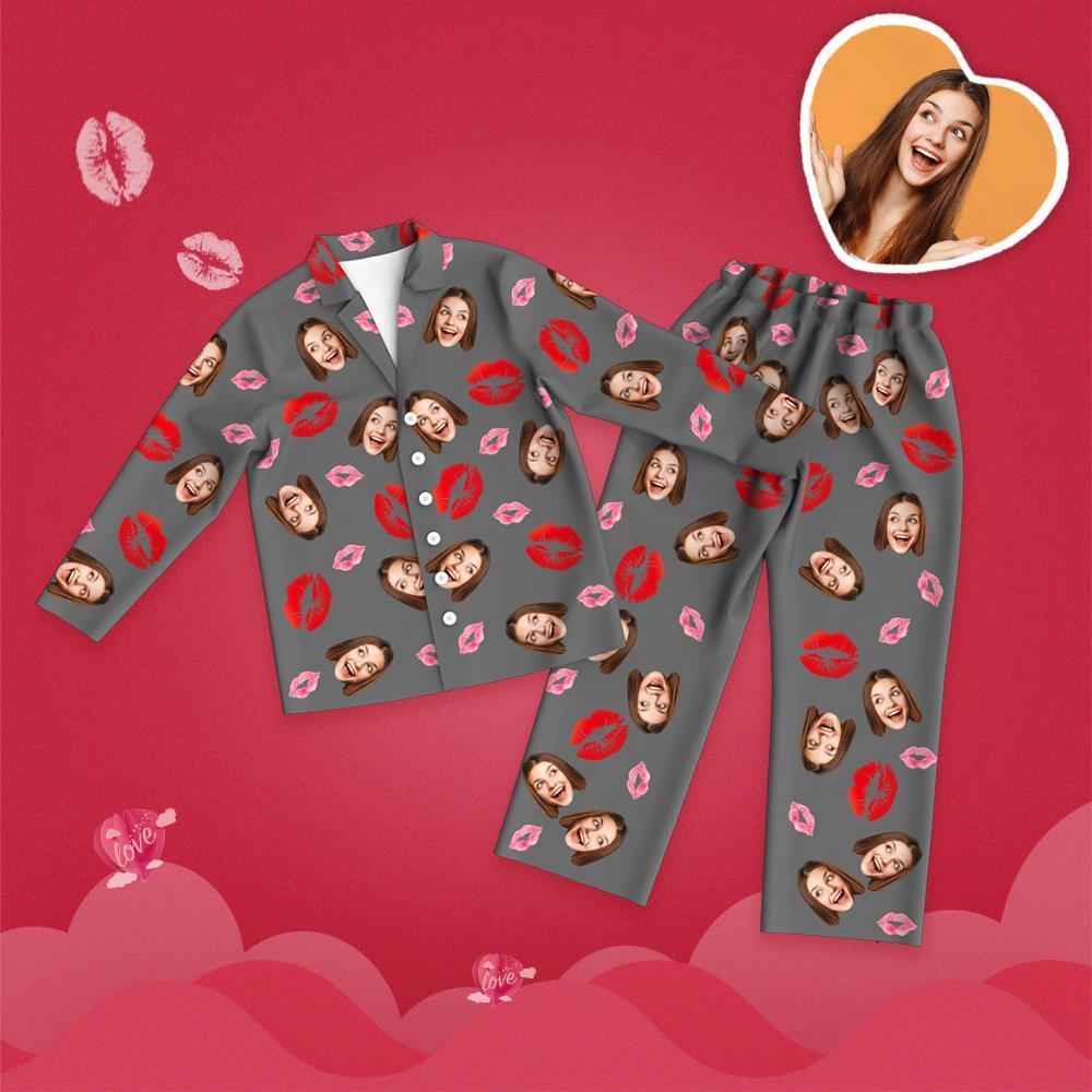 Valentine's Day Custom Face Lip Printed Long Sleeve Pajamas Set