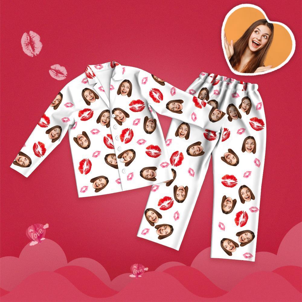Valentine's Day Custom Face Lip Printed Long Sleeve Pajamas Set