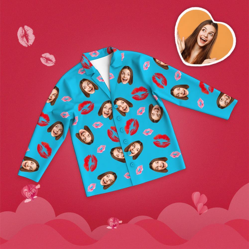 Valentine's Day Custom Face Lip Printed Long Sleeve Pajamas