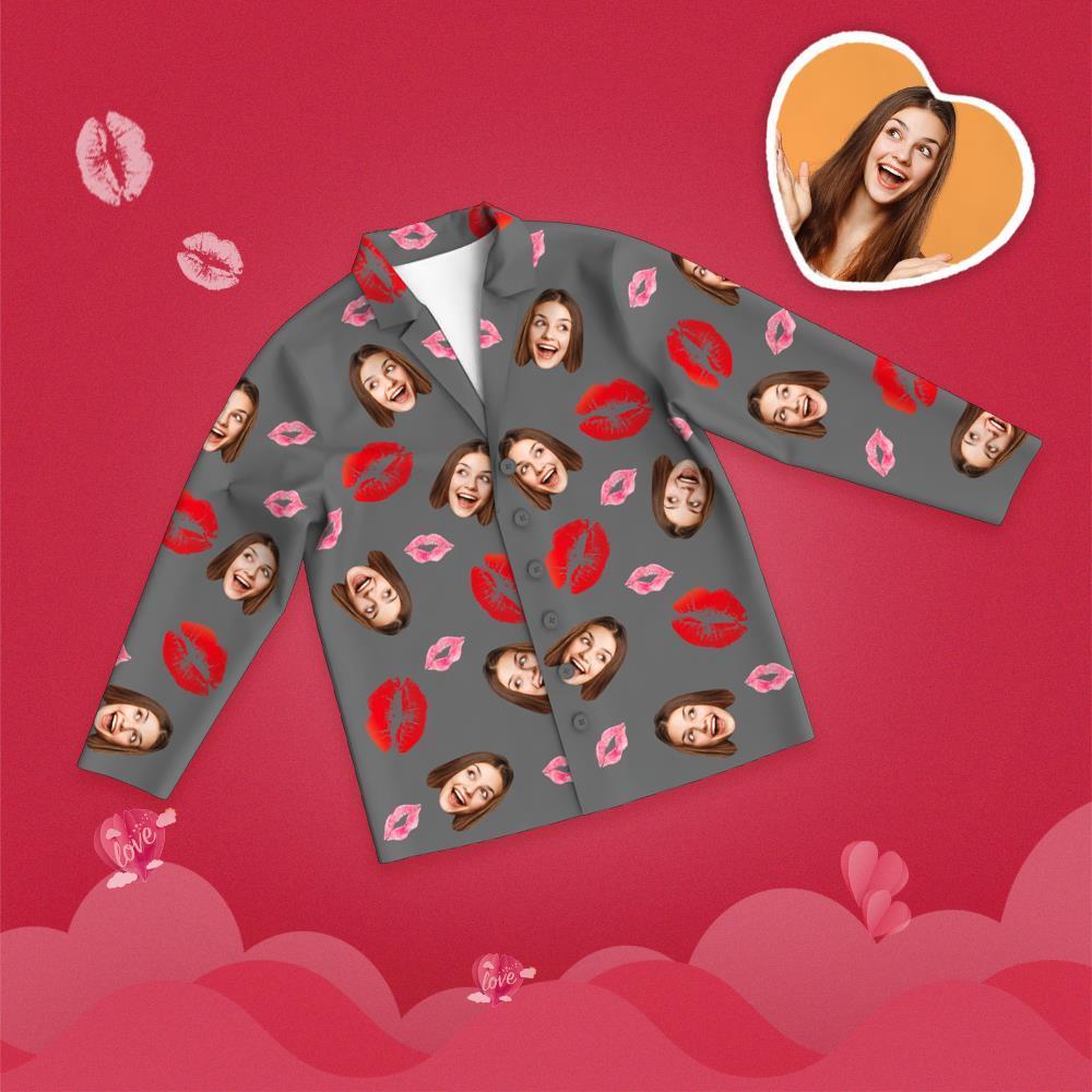 Valentine's Day Custom Face Lip Printed Long Sleeve Pajamas