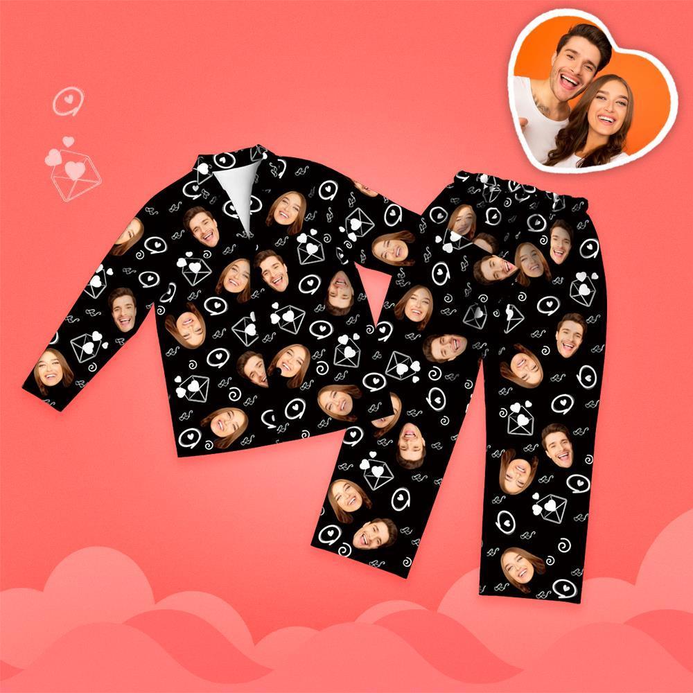 Valentine's Day Custom Face Love And Message Printed Long Sleeve Pajamas