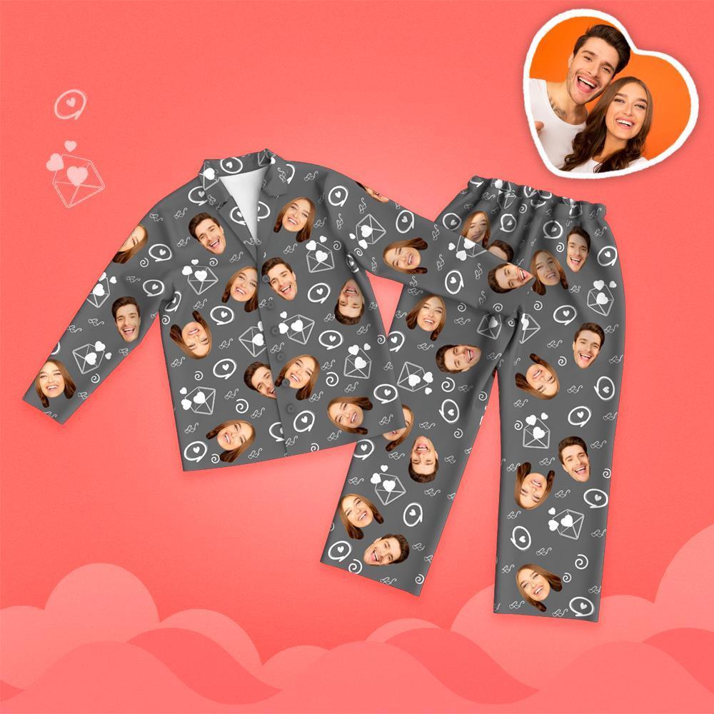 Valentine's Day Custom Face Love And Message Printed Long Sleeve Pajamas