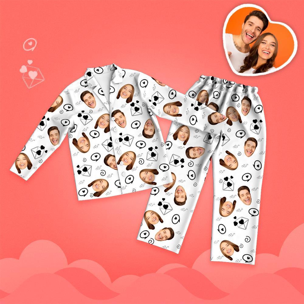 Valentine's Day Custom Face Love And Message Printed Long Sleeve Pajamas Set