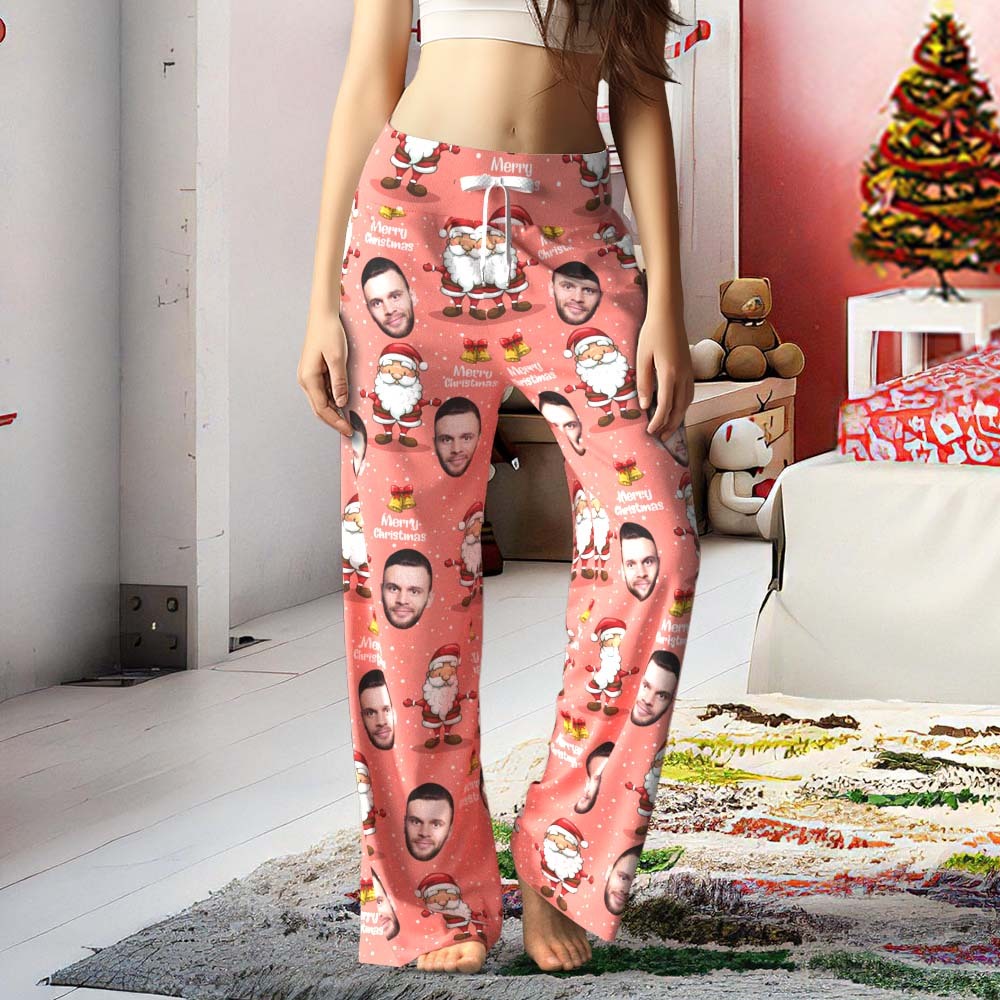 Custom Face Pants Ladie's Loose Wide-leg Pajama Pants Merry Christmas - My Photo Socks AU