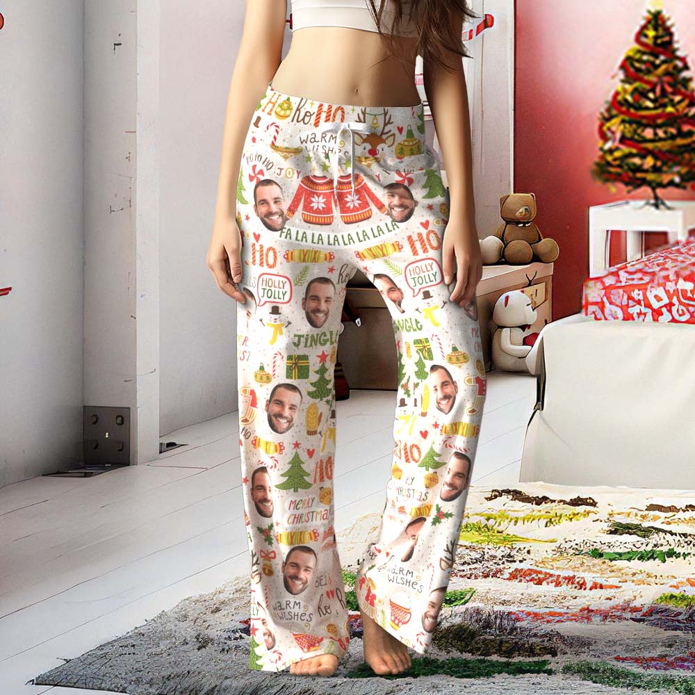 Custom Face Pants Ladie's Loose Wide-leg Pajama Pants Merry Christmas HOHOHO - My Photo Socks AU