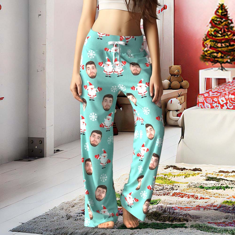 Custom Face Pants Ladie's Loose Wide-leg Pajama Pants Santa Claus Merry Christmas - My Photo Socks AU