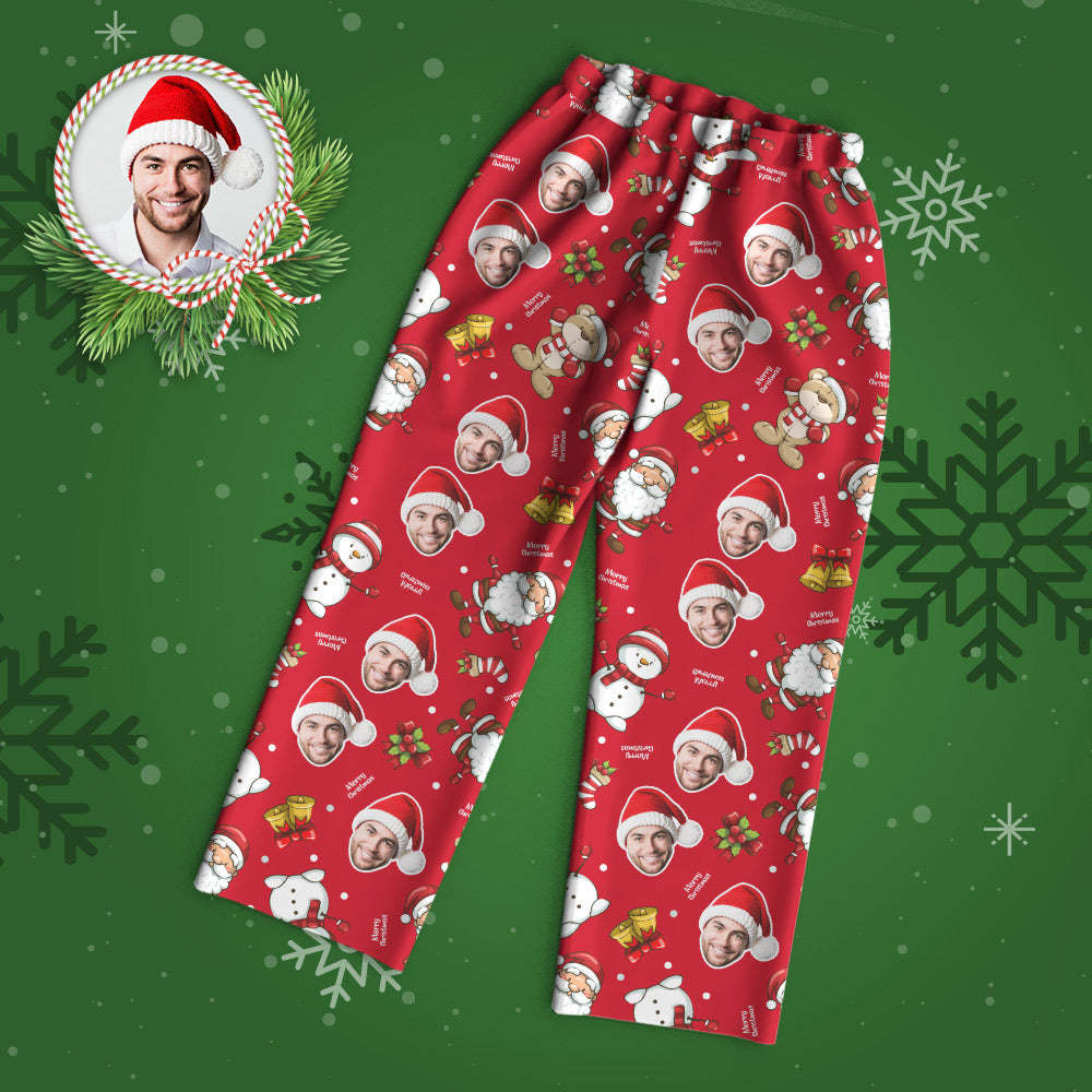 Custom Face Pajama Personalized Red Photo Pajamas Merry Christmas - My Photo Socks AU