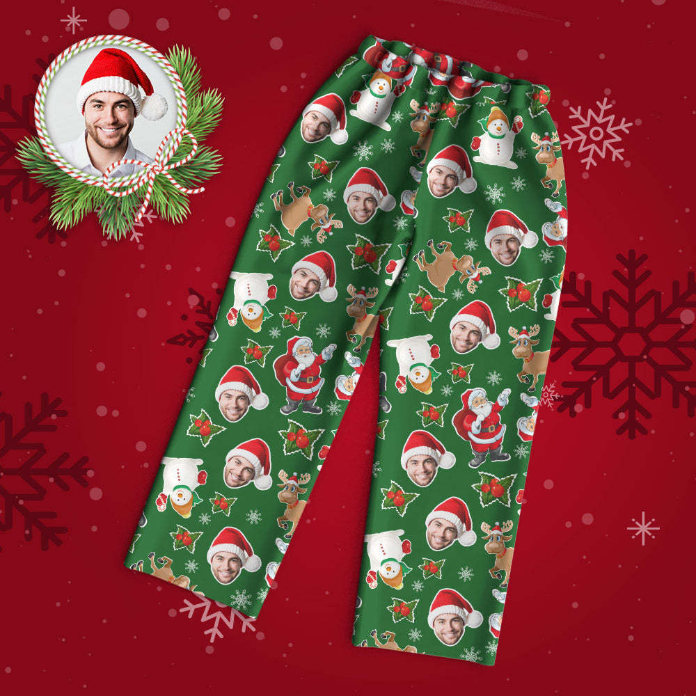 Custom Face Pajama Personalized Green Photo Pajamas Christmas Gifts for Family - My Photo Socks AU