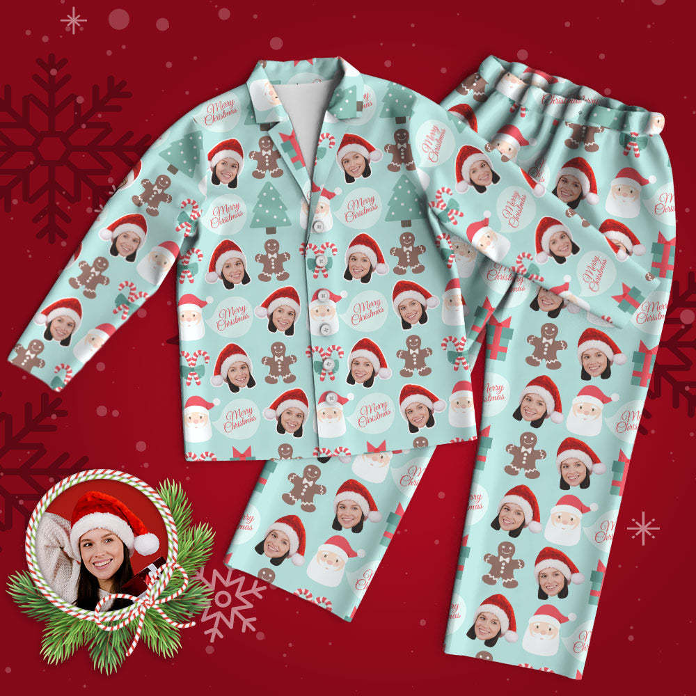 Custom Face Pajama Personalized Photo Pajamas Santa Claus and Gingerbread Man Merry Christmas - My Photo Socks AU
