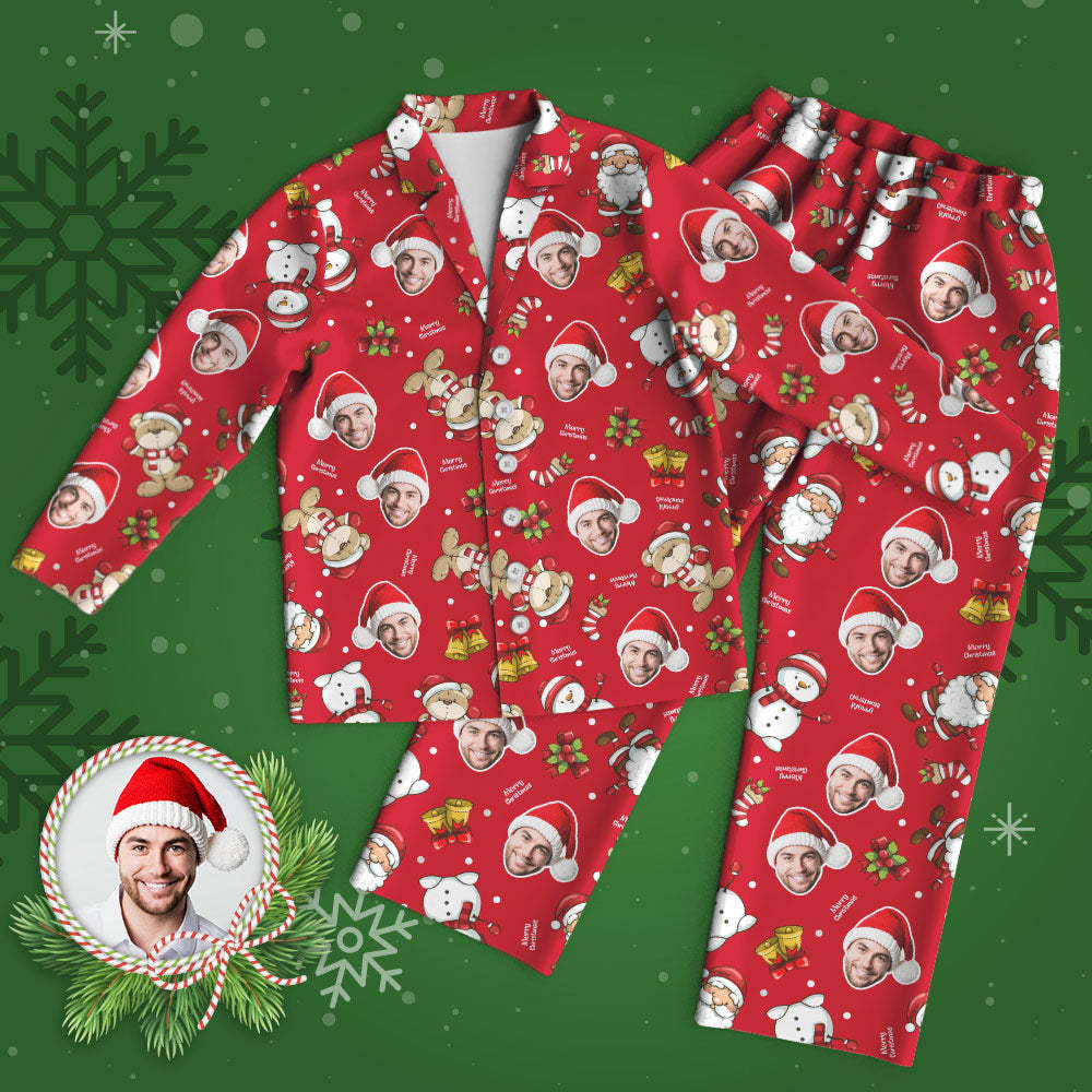 Custom Face Pajama Personalized Red Photo Pajamas Merry Christmas - My Photo Socks AU