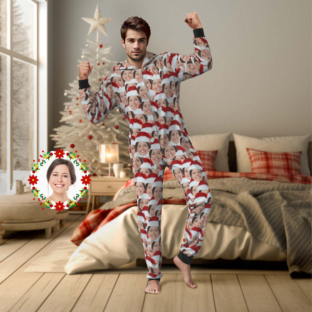 Custom Face Mash Onesies Christmas Pajamas One-Piece Sleepwear Christmas Gift - My Photo Socks AU