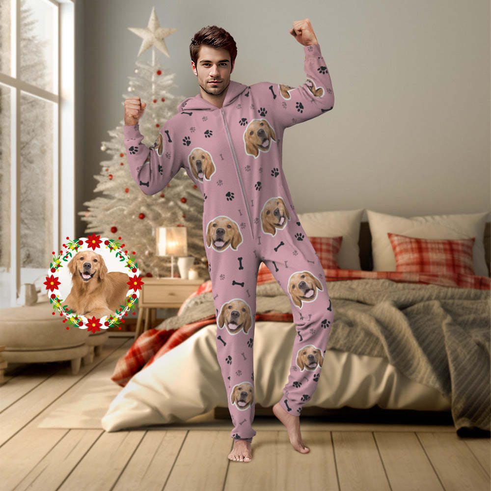 Custom Face Paw Print Onesies Christmas Pajamas One-Piece Sleepwear Christmas Gift - My Photo Socks AU