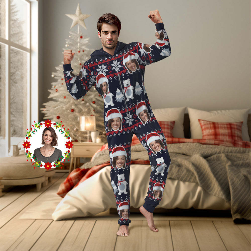 Custom Face Christmas Bear Onesies Pajamas One-Piece Sleepwear Christmas Gift - My Photo Socks AU