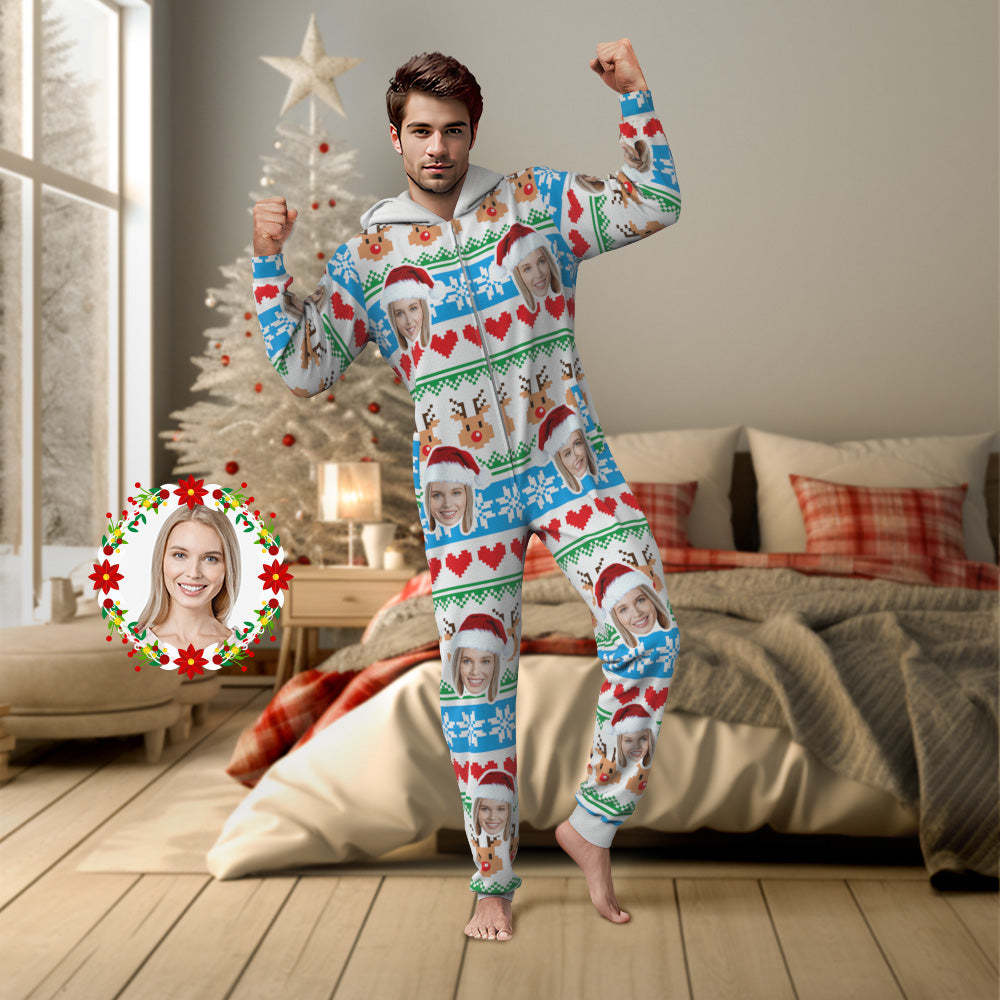 Custom Face Christmas Print Onesies Pajamas One-Piece Sleepwear Christmas Gift - My Photo Socks AU