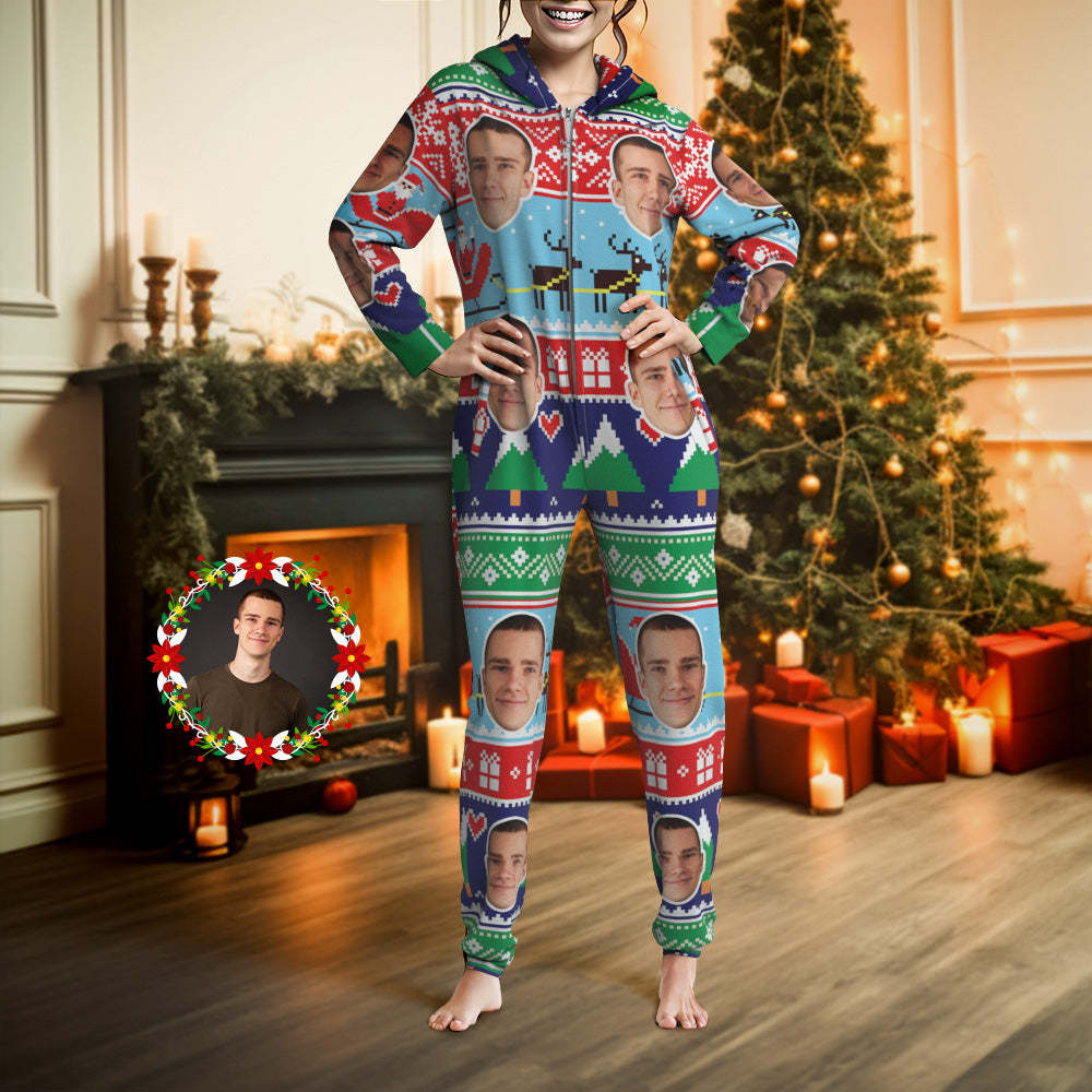 Custom Face Onesies Pajamas Class Christmas One-Piece Sleepwear Christmas Gift - My Photo Socks AU