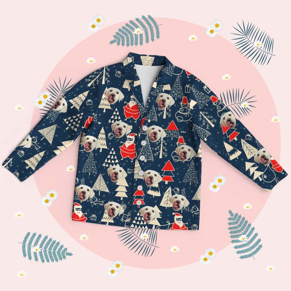 Custom Face Long Sleeve Button Down Sleepwear Christmas Face Pajamas Personalized Photo Pajamas Gift - MyPhotoSocksAu