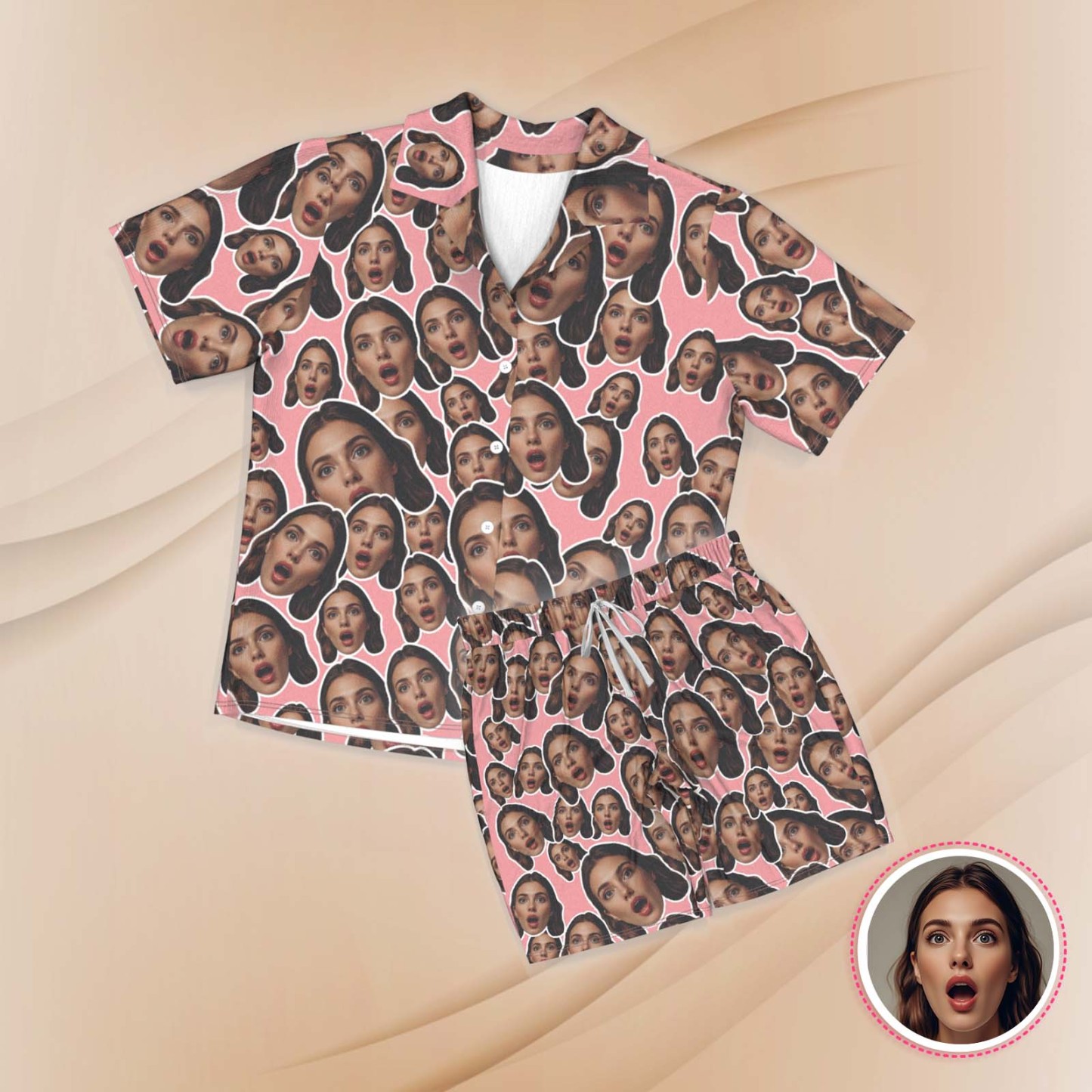 Custom Face Short Sleeved Pajamas Personalised Pink Sleepwear Love Gifts - MyPhotoSocksAu