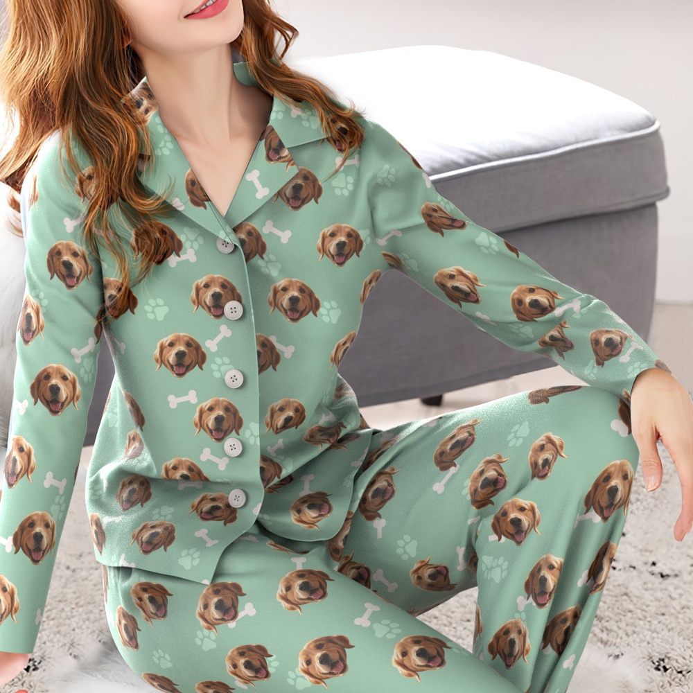 Custom Face Long Sleeve Pajamas Sleepwear Set Personalized Photo Bone Pajamas - MyPhotoSocksAu
