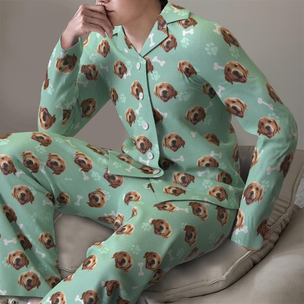 Custom Face Long Sleeve Pajamas Sleepwear Set Personalized Photo Bone Pajamas - MyPhotoSocksAu