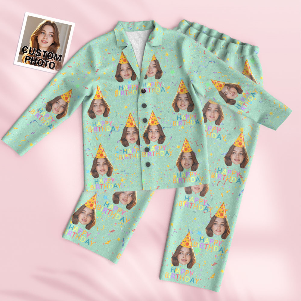 Custom Face Long Sleeve Pajamas Sleepwear Set Personalized Photo Happy Birthday Pajamas - MyPhotoSocksAu