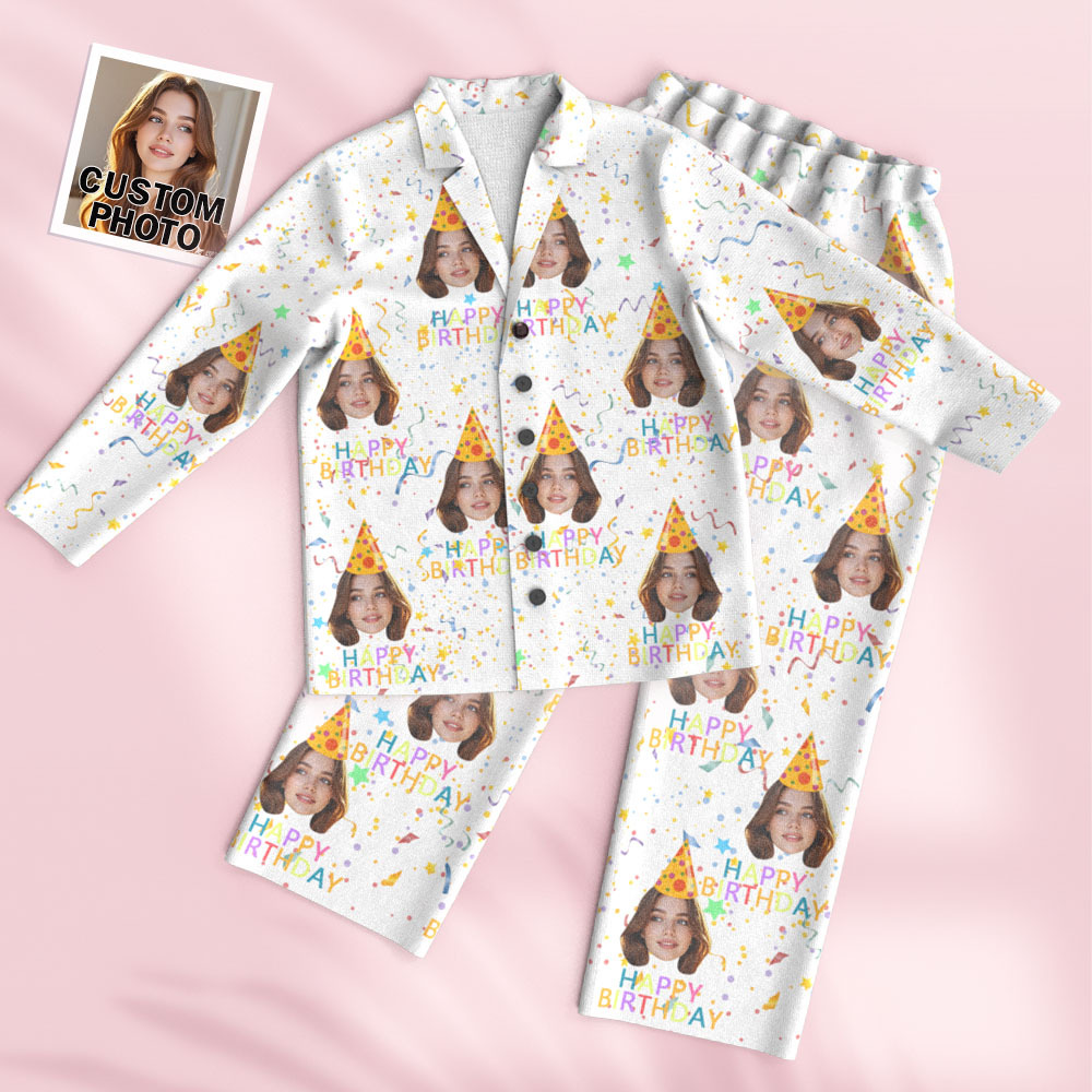 Custom Face Long Sleeve Pajamas Sleepwear Set Personalized Photo Happy Birthday Pajamas - MyPhotoSocksAu